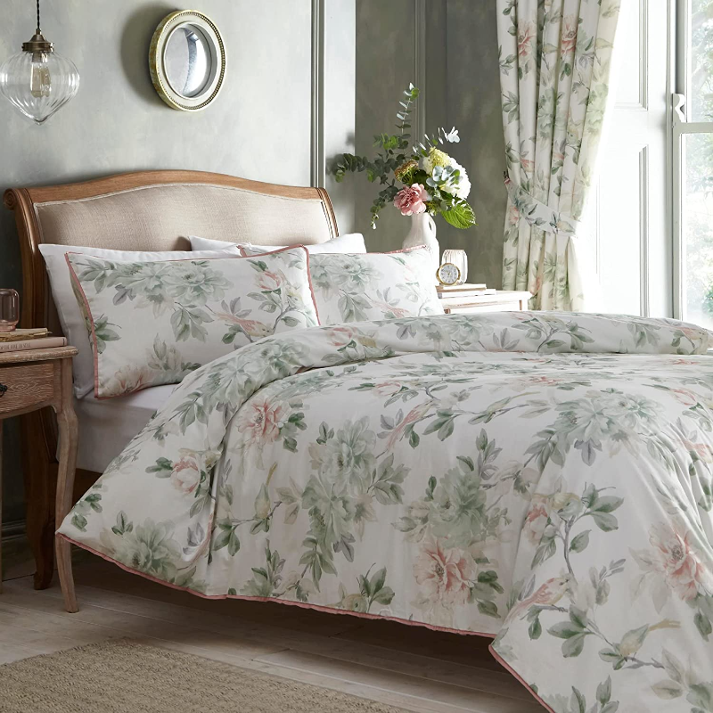 Appletree Heritage Campion Green & Coral Duvet Cover Set The Curtain